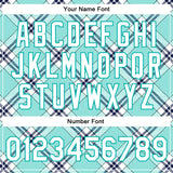 Custom Ice Blue Aqua-Navy Check Board 3D Pattern Design Bomber Full-Snap Varsity Letterman Jacket
