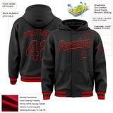 Custom Black Red Bomber Full-Snap Varsity Letterman Hoodie Jacket