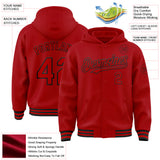 Custom Red Black Bomber Full-Snap Varsity Letterman Hoodie Jacket