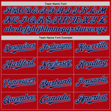 Custom Red Navy-Light Blue Bomber Full-Snap Varsity Letterman Hoodie Jacket