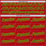 Custom Red Green-Gold Bomber Full-Snap Varsity Letterman Hoodie Jacket