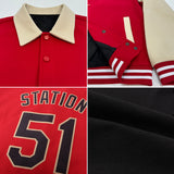 Custom Black Gold-Crimson Bomber Full-Snap Varsity Letterman Two Tone Lapel Collar Byron Jacket