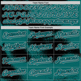 Custom Teal Black-White Abstract Color Blocks Fragment Art 3D Pattern Design Bomber Full-Snap Varsity Letterman Hoodie Jacket