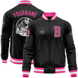 Custom Black Pink-White Bomber Varsity Letterman Zipper Jacket