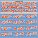 Custom Light Blue Orange-White Bomber Full-Snap Varsity Letterman Two Tone Hoodie Jacket