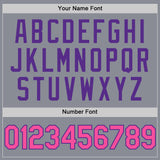 Custom Gray Pink Purple-Black Bomber Full-Snap Varsity Letterman Hoodie Jacket