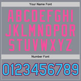 Custom Gray Sky Blue Black-Pink Bomber Full-Snap Varsity Letterman Hoodie Jacket