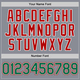 Custom Gray Kelly Green-Red Bomber Full-Snap Varsity Letterman Hoodie Jacket