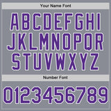 Custom Gray Purple-White Bomber Full-Snap Varsity Letterman Hoodie Jacket