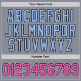 Custom Gray Pink Black-Light Blue Bomber Full-Snap Varsity Letterman Two Tone Hoodie Jacket