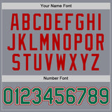 Custom Gray Kelly Green-Red Bomber Full-Snap Varsity Letterman Two Tone Hoodie Jacket