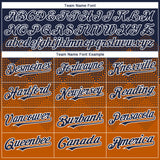 Custom Navy Texas Orange-White Gradient Square Shape 3D Pattern Design Bomber Full-Snap Varsity Letterman Hoodie Jacket