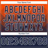 Custom Orange Navy-White Gradient Square Shape 3D Pattern Design Bomber Full-Snap Varsity Letterman Hoodie Jacket