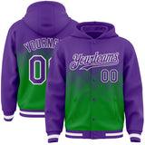 Custom Purple Grass Green-White Gradient Square Shape 3D Pattern Design Bomber Full-Snap Varsity Letterman Hoodie Jacket