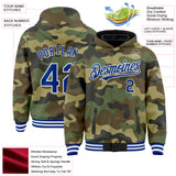Custom Camo Royal-White Bomber Full-Snap Varsity Letterman Salute To Service Hoodie Jacket