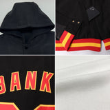 Custom White Crimson Black-City Cream Bomber Full-Snap Varsity Letterman Two Tone Hoodie Jacket
