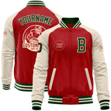Custom Red Green-Cream Bomber Varsity Letterman Two Tone Zipper Jacket