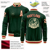 Custom Green Cream-Red Bomber Varsity Letterman Zipper Jacket