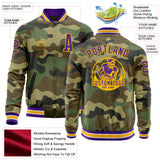 Custom Camo Purple-Gold Bomber Varsity Letterman Salute To Service Zipper Jacket