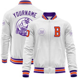 Custom White Orange-Purple Bomber Varsity Letterman Zipper Jacket