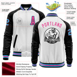 Custom White Sky Blue Black-Pink Bomber Varsity Letterman Two Tone Zipper Jacket