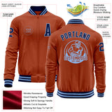 Custom Texas Orange Navy-Light Blue Bomber Varsity Letterman Zipper Jacket