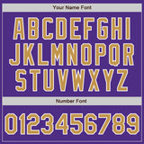 Custom Purple Old Gold-White Bomber Full-Snap Varsity Letterman Two Tone Jacket
