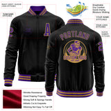 Custom Black Purple-Old Gold Bomber Varsity Letterman Zipper Jacket