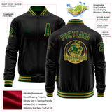 Custom Black Green-Old Gold Bomber Varsity Letterman Zipper Jacket