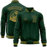 Custom Green Old Gold Bomber Varsity Letterman Zipper Jacket