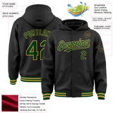 Custom Black Green-Old Gold Bomber Full-Snap Varsity Letterman Hoodie Jacket