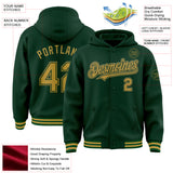 Custom Green Old Gold Bomber Full-Snap Varsity Letterman Hoodie Jacket