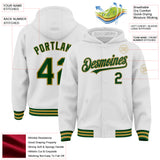 Custom White Green-Old Gold Bomber Full-Snap Varsity Letterman Hoodie Jacket