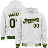 Custom White Green-Old Gold Bomber Full-Snap Varsity Letterman Hoodie Jacket