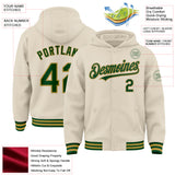 Custom Cream Green-Old Gold Bomber Full-Snap Varsity Letterman Hoodie Jacket