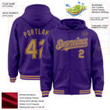 Custom Purple Old Gold Bomber Full-Snap Varsity Letterman Hoodie Jacket