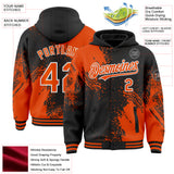 Custom Black Orange-White Abstract Brush Stroke 3D Pattern Design Bomber Full-Snap Varsity Letterman Hoodie Jacket