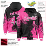 Custom Black Pink-White Abstract Brush Stroke 3D Pattern Design Bomber Full-Snap Varsity Letterman Hoodie Jacket