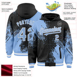 Custom Black Light Blue-White Abstract Brush Stroke 3D Pattern Design Bomber Full-Snap Varsity Letterman Hoodie Jacket
