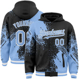 Custom Black Light Blue-White Abstract Brush Stroke 3D Pattern Design Bomber Full-Snap Varsity Letterman Hoodie Jacket