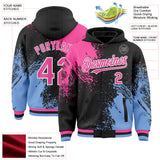 Custom Black Pink Light Blue-White Abstract Brush Stroke 3D Pattern Design Bomber Full-Snap Varsity Letterman Hoodie Jacket