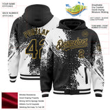 Custom Black White-Old Gold Abstract Brush Stroke 3D Pattern Design Bomber Full-Snap Varsity Letterman Hoodie Jacket