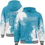 Custom Panther Blue White-Black Abstract Brush Stroke 3D Pattern Design Bomber Full-Snap Varsity Letterman Hoodie Jacket