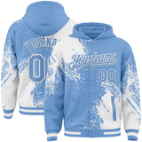 Custom Light Blue White Abstract Brush Stroke 3D Pattern Design Bomber Full-Snap Varsity Letterman Hoodie Jacket