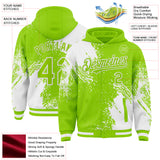 Custom Neon Green White Abstract Brush Stroke 3D Pattern Design Bomber Full-Snap Varsity Letterman Hoodie Jacket