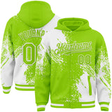 Custom Neon Green White Abstract Brush Stroke 3D Pattern Design Bomber Full-Snap Varsity Letterman Hoodie Jacket