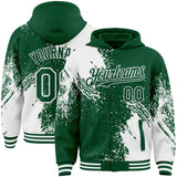 Custom Kelly Green White Abstract Brush Stroke 3D Pattern Design Bomber Full-Snap Varsity Letterman Hoodie Jacket