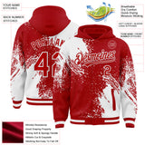 Custom Red White Abstract Brush Stroke 3D Pattern Design Bomber Full-Snap Varsity Letterman Hoodie Jacket