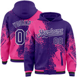 Custom Purple Pink-White Abstract Brush Stroke 3D Pattern Design Bomber Full-Snap Varsity Letterman Hoodie Jacket