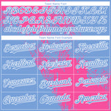 Custom Light Blue Pink-White Abstract Brush Stroke 3D Pattern Design Bomber Full-Snap Varsity Letterman Hoodie Jacket